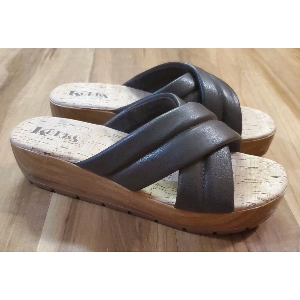 Korks Faithe Platform Wedge Womens Sandal Size 11 Dark Brown Strap Cork Heels